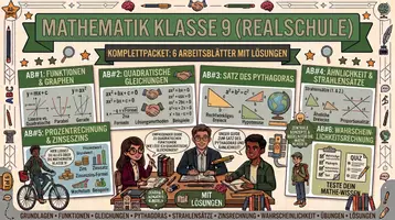 Vorschau - Arbeitsblätter - Mathematik Klasse 9 – Komplettpaket: 6 Arbeitsblätter mit Lösungen (Realschule) - Deckblatt