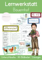 Vorschau - Unterrichtsreihen - Lernwerkstatt Bauernhof – Unterrichtsreihe | 85 Bildkarten | für Klasse 1/2 🐄🌾 - Deckblatt
