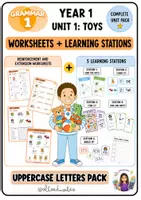 Vista previa - Unidades / Secuencias / Situaciones de Aprendizaje - Grammar 1 – Unit 1: TOYS | Worksheets + Learning Stations (LETRA MAYÚSCULA) - Portada
