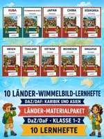Vorschau - Arbeitsblätter - 10 Länder-Wimmelbild-Lernhefte DaZ/DaF: Karibik und Asien - Deckblatt