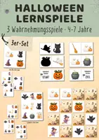 Vorschau - Spiele - Halloween Lernspiele 3er-Set | Wahrnehmungsspiele für Kita & Vorschule | Domino, Paare finden & Was fehlt? | 4–7 Jahre - Deckblatt