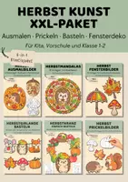 Vorschau - Mal- und Bastelvorlagen - Herbst Kunst XXL-Paket | Ausmalbilder | Prickelbilder | Fensterbilder | Herbstkranz | Herbstgirlande | Herbstmandalas | Herbstbasteln & Herbstdeko für Kita, Vorschule & Klasse 1–2 - Deckblatt
