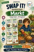Vorschau - Spiele - Swap-it Materialpaket: Markt – 6 bewegte Kartenspiele für Sachunterricht 3/4 | 174 Fragekarten | Farbe & S/W - Deckblatt