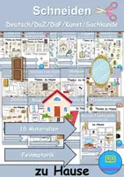 Vorschau - Arbeitsblätter - Materialpaket - Schneiden zu Hause / wohnen / Möbel & Räume - Feinmotorik - Wortschatz - Deckblatt