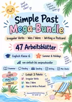 Vorschau - Arbeitsblätter - Simple Past Mega-Bundle Klasse 6 | 47 Arbeitsblätter zu Irregular Verbs, Was/Were & Postcard Writing | Reading, Writing & Grammar | Summer & Holidays - Deckblatt