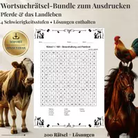 Vorschau - Arbeitsblätter - Tierwelt & Landleben – Pferde & Bauernhof | 200 Wortsuchrätsel - Deckblatt