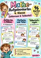 Vorschau - Aufgabenkarten - Mathe-Aufgabenkarten 4. Klasse – Zahlenraum & Teilbarkeit | 96 Karten - Deckblatt