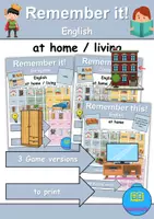 Vorschau - Mal- und Bastelvorlagen - Materialpaket - Merk es dir! / Remember it! - At home / Living / Furniture & Rooms - zu Hause / wohnen / Möbel & Räume - 3 Versionen (Englisch) - Deckblatt