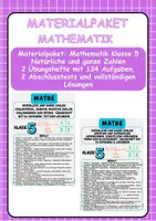Vorschau - Arbeitsblätter - Materialpaket: Mathematik Klasse 5 Natürliche und ganze Zahlen 2 Übungshefte mit 134 Aufgaben, 2 Abschlusstests und vollständigen Lösungen Klasse 5 - Deckblatt