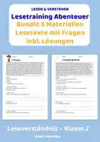 Vorschau - Stundenentwürfe - Lesetraining Abenteuer Materialpaket – Leseverständnis Klasse 2 | 5 Materialien mit Lösungen - Deckblatt