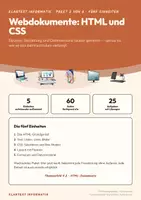 Vorschau - Arbeitsblätter - Klartext Informatik · Paket 2: Webdokumente: HTML und CSS Fünf Einheiten · 60 Seiten farbig und schwarzweiß · dreifach differenziert · mit Lösungen und Bewertungsraster - Deckblatt