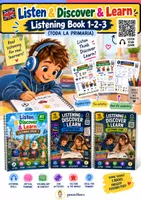 Vista previa - Hojas de trabajo - Listen & Discover & Learn – Listening Books 1–3 (Primary 1–6) Pre A1–A2 - Portada