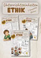 Vorschau - Unterrichtsreihen - Ethik Klasse 3,4 Unterrichtsreihen Gesamtpaket: Armut, Mobbing, Vorurteile - Deckblatt