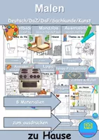 Vorschau - Arbeitsblätter - Materialpaket - zu Hause / wohnen / Möbel & Räume Malen - DaZ/DaF/Kunst/Deutsch/Sachunterricht - Deckblatt