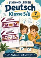 Vorschau - Arbeitsblätter - Stationenlernen Deutsch Klasse 5/6 im Paket | Sieben Stationsläufe mit Laufzettel und Lösungen - Deckblatt