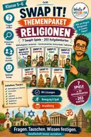 Vorschau - Spiele - SwapIt-Themenpaket "Religionen" – 7 Spiele mit 203 Aufgabenkarten - Deckblatt