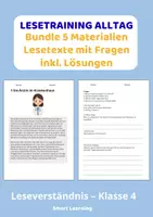 Vorschau - Stundenentwürfe - Lesetraining Alltag Materialpaket – Leseverständnis Klasse 4 | 5 Materialien mit Lösungen - Deckblatt
