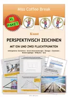 Vorschau - Unterrichtsreihen - PERSPEKTIVISCH ZEICHNEN MIT EIN UND ZWEI FLUCHTPUNKTEN / PERSPEKTIVE (XL Materialpaket Kunst 8.-10. Klasse) - Deckblatt