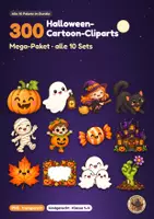 Vorschau - selbst erstellte Cliparts/Grafiken - 300 Halloween-Cliparts: Mega-Paket mit allen 10 Cartoon-Sets (PNG, transparent) - Deckblatt
