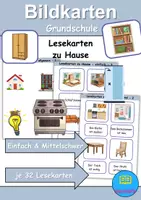 Vorschau - Mal- und Bastelvorlagen - Materialpaket - Lesekarten/Bildkarten zu Hause / wohnen / Möbel & Räume einfach und mittelschwer - DaZ/DaF / Deutsch (Grundschule) - Deckblatt