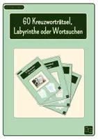 Vorschau - Arbeitsblätter - Materialpaket: 60 Kreuzworträtsel, Labyrithe oder Wortsuchen - Deckblatt