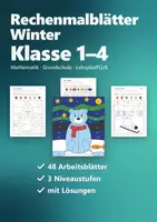 Vorschau - Arbeitsblätter - Rechenmalblätter Winter Klasse 1–4 – Mathe Paket | Pinguin, Eisbär, Schlitten, Schneemann, mit Lösungen - Deckblatt
