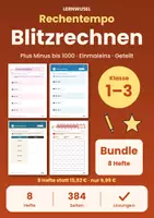 Vorschau - Arbeitsblätter - Blitzrechnen Klasse 1 bis 3 Bundle | Plus Minus bis 10, 20, 100, 1000, Einmaleins, Geteilt - Deckblatt