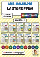 Vorschau - Unterrichtsreihen - Lese-Malbilder Lautgruppen Komplettpaket – 10 Lautgruppen in 3 Stufen | sch, ei, au, ie, eu/äu, ch, sp/st, ä ö ü, ck/tz, Doppelkonsonanten | 120 Malbilder mit Lösungen - Deckblatt