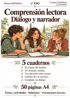 Vista previa - Hojas de trabajo - Comprensión lectora · Lengua, 1.º ESO: diálogo y narrador · 5 cuadernos - Portada
