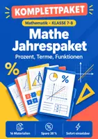 Vorschau - Arbeitsblätter - Mathe Klasse 7-8 Jahrespaket: Prozent, Terme, Funktionen - Deckblatt