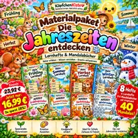 Vorschau - Mal- und Bastelvorlagen - Jahreszeiten entdecken – Großes Materialpaket mit 4 Lernheften & 40 Mandalas | Sachunterricht Grundschule - Deckblatt