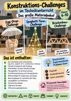 Vorschau - Arbeitsblätter - 🏗️🥚 Konstruktions-Challenges im Technikunterricht – Materialpaket | Egg-Drop-Challenge, Spaghetti-Turm-Challenge & Brückenbau-Challenge 🌉 | Konstruieren, Stabilität, Statik & Teamarbeit | Praktische Aufgaben, Arbeitsblätter & Lösungen | Technik - Deckblatt