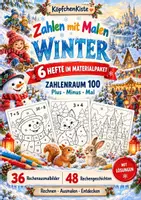 Vorschau - Arbeitsblätter - Zahlen mit Malen Winter Materialpaket – 6 Hefte | Zahlenraum 100 | Mathe | 36 Rechenausmalbilder & 48 Rechengeschichten | Mit Lösungen - Deckblatt