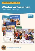 Vorschau - Arbeitsblätter - Winter Sachunterricht Klasse 3/4 | Paket 5 Einheiten 70 Seiten mit Lösungen | Eis, Schneeflocken, Tierspuren, Wärme, Jahreszeiten | Winter erforschen - Deckblatt