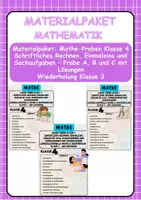Vorschau - Arbeitsblätter - Materialpaket: Mathe-Proben Klasse 4 Schriftliches Rechnen, Einmaleins und Sachaufgaben – Probe A, B und C mit Lösungen Klasse 4 - Deckblatt