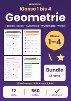 Vorschau - Arbeitsblätter - Mathe Klasse 1 bis 4 Bundle | Geometrie, Formen, Symmetrie, Würfelnetze, Winkel, Umfang - Deckblatt