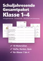 Vorschau - Arbeitsblätter - Schuljahresende Grundschule Gesamtpaket – 10 Materialien: Erinnerungshefte Klasse 1–4, Abschlusszeitung, Abschiedskarten, Feedback, Quiz - Deckblatt
