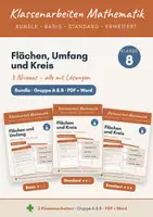 Vorschau - Klassenarbeiten - 3x Klassenarbeiten Flächen, Umfang und Kreis Klasse 8 Mathematik – Bundle mit 3 Niveaus (Basis, Standard, Erweitert) – Gruppe A & B mit Lösungen - Deckblatt