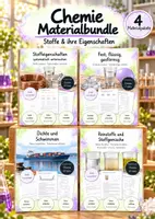Vorschau - Unterrichtsreihen - Stoffe & ihre Eigenschaften – 4 große Lernwerkstätten Chemie | Stoffeigenschaften, Aggregatzustände, Teilchenmodell, Dichte, Schwimmen, Reinstoffe & Stoffgemische | Arbeitsblätter mit Lösungen - Deckblatt