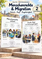Vorschau - Unterrichtsreihen - Menschenrechte & Migration – 2 große PoWi-Lernwerkstätten & komplette Unterrichtseinheiten | Menschenrechte weltweit, Flucht, Asylrecht, Flüchtlingsschutz, Staatsangehörigkeit & Einbürgerung | Arbeitsblätter mit Lösungen - Deckblatt