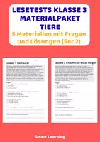 Vorschau - Stundenentwürfe - Lesetest Materialpaket Klasse 3 Tiere | 5 Materialien mit Fragen & Lösungen (Set 2) - Deckblatt