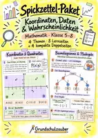Vorschau - Mal- und Bastelvorlagen - Spickzettel-Paket - Koordinaten, Daten & Wahrscheinlichkeit – Mathematik – Klasse 5–8 - Deckblatt