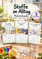 Vorschau - Unterrichtsreihen - Stoffe im Alltag – 3 komplette Chemie-Unterrichtseinheiten | Säuren & Laugen, Salze & Kristallbildung, Gase & Gasnachweise | Experimente, Arbeitsblätter & Lösungen - Deckblatt