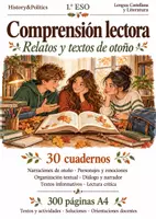 Vista previa - Hojas de trabajo - Comprensión lectora · Lengua, 1.º ESO: relatos y textos de otoño · 30 cuadernos - Portada