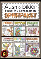 Vorschau - Mal- und Bastelvorlagen - Ausmalbilder Grundschule – Weihnachten, Ostern, Halloween, Frühling, Sommer, Herbst, Winter, Fasching, Karneval, Einschulung, Malvorlagen | Materialpaket - Deckblatt