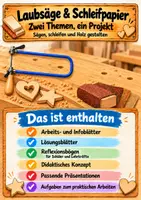 Vorschau - Arbeitsblätter - 🪵 Laubsäge & Schleifpapier – Zwei Themen, ein Holzprojekt | Technik, Werken & Werkunterricht | Sägen, Schleifen, Werkzeugkunde & Holzbearbeitung | Arbeitsblätter, Lösungen, Präsentationen & Reflexion ✏️ - Deckblatt