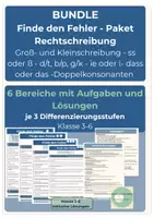 Vorschau - Unterrichtsreihen - Finde den Fehler Rechtschreibung Bundle Paket 6 Materialien 3fach differenziert Klasse 3-6 - Deckblatt
