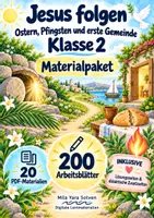 Vorschau - Arbeitsblätter - Jesus folgen – Ostern, Pfingsten und erste Gemeinde Klasse 2 | Materialpaket | 20 PDFs mit 200 Arbeitsblättern - Deckblatt