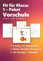 Vorschau - Arbeitsblätter - Fit für Klasse 1 – Vorschulhefte Paket: Mathe, Deutsch, Feinmotorik & Konzentration | 121 Übungsseiten mit Lösungen und Urkunden - Deckblatt