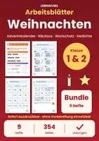 Vorschau - Arbeitsblätter - Weihnachten Klasse 1 und 2 Bundle | Mathe, Deutsch, Adventskalender, Nikolaus, Gedichte - Deckblatt